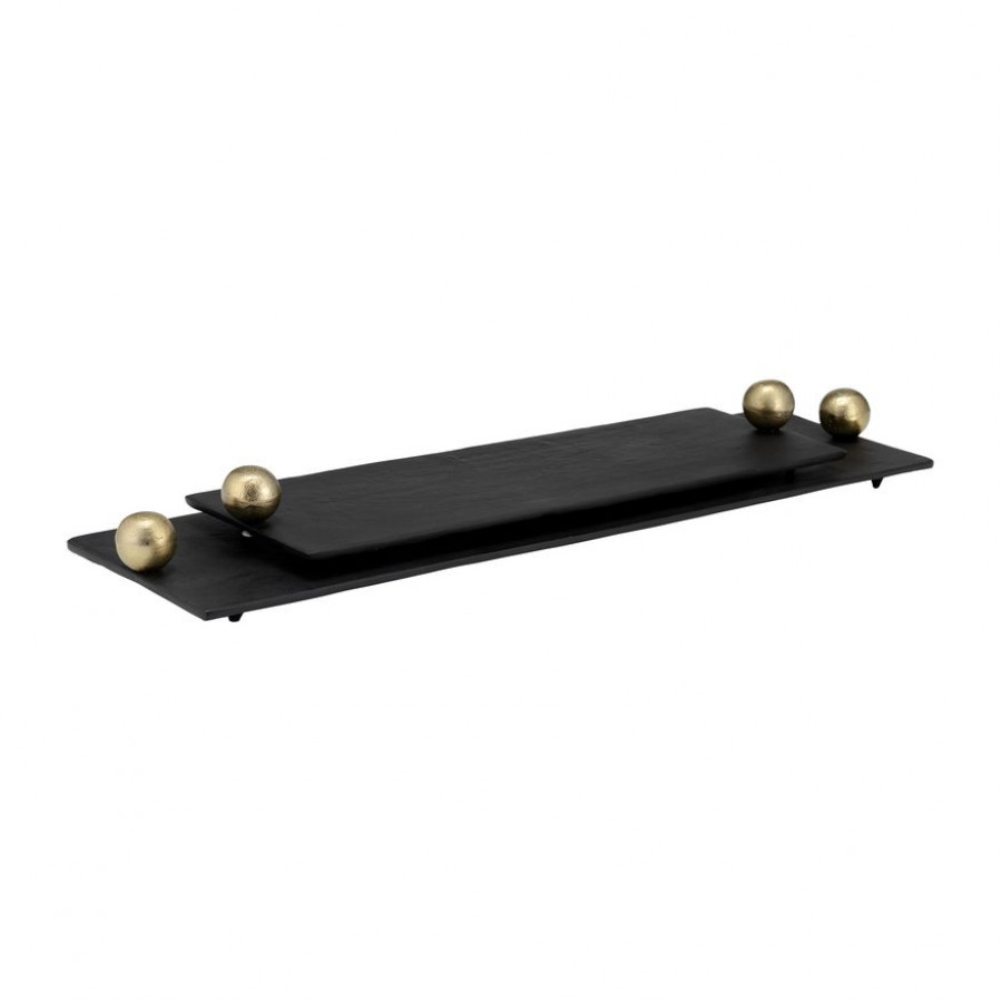 Sagebrook - 24"/18" Metal Flat Tray With Gold Knob Handles (Set Of 2)