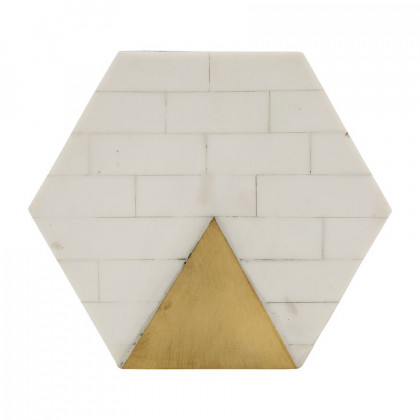 Sagebrook - 5"/7" Resin Hexagon Boxes With Brass Inlay (Set Of 2) in White/Gold
