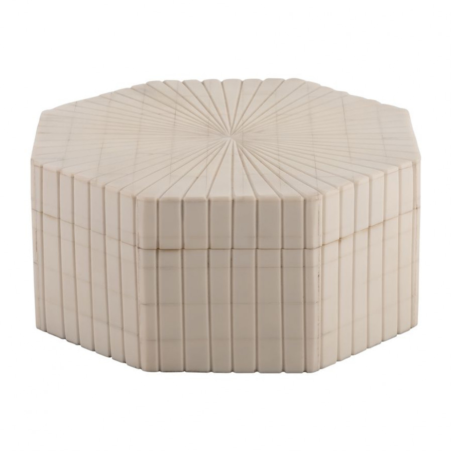 Sagebrook - 6"/8" Resin Hexagon Boxes With Ridge Design (Set Of 2) in Ivory