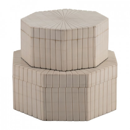 Sagebrook - 6"/8" Resin Hexagon Boxes With Ridge Design (Set Of 2) in Ivory