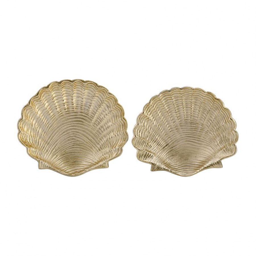 Sagebrook - 10"/12" Metal Flat Shell Dish (Set Of 2) in Champagne