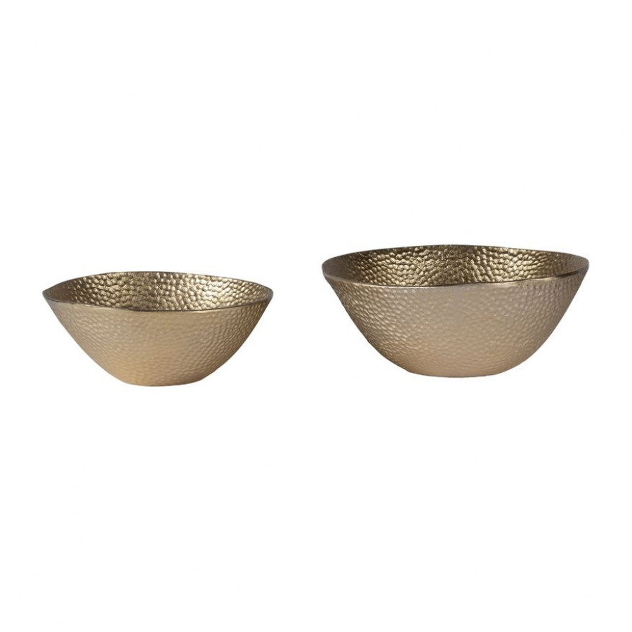 Sagebrook - 11"/13" Metal Round Hammered Bowls (Set Of 2) in Champagne