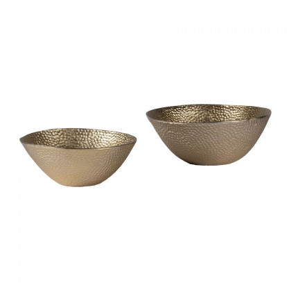 Sagebrook - 11"/13" Metal Round Hammered Bowls (Set Of 2) in Champagne