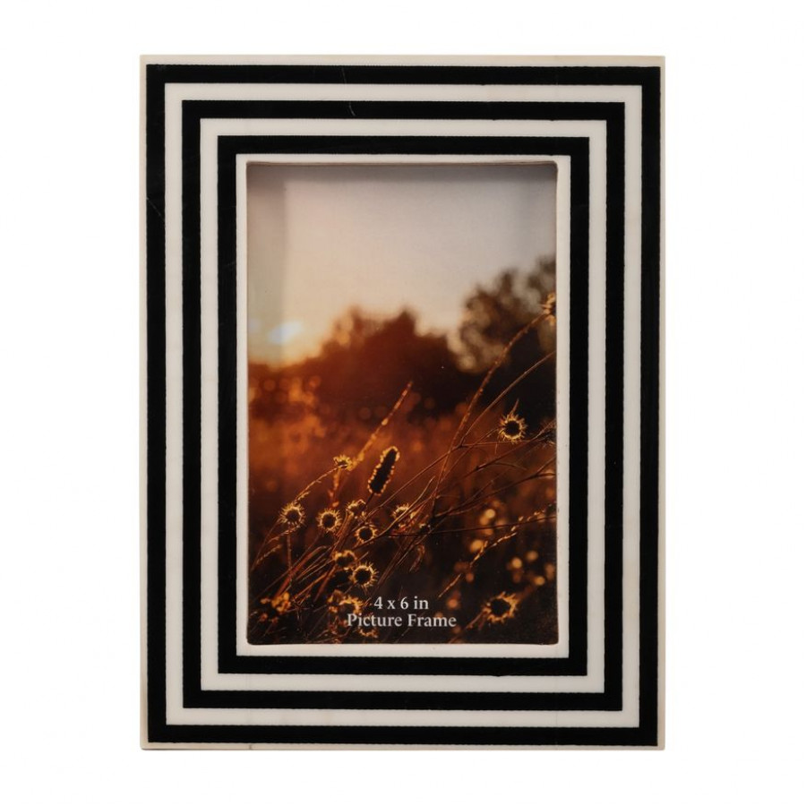 Sagebrook 4"x6" Resin Dimensional Lines Photo Frame - Black/White