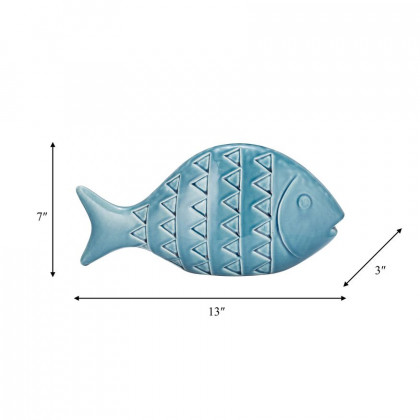 Sagebrook 13" Ceramic Zigzag Scaled Fish - Blue