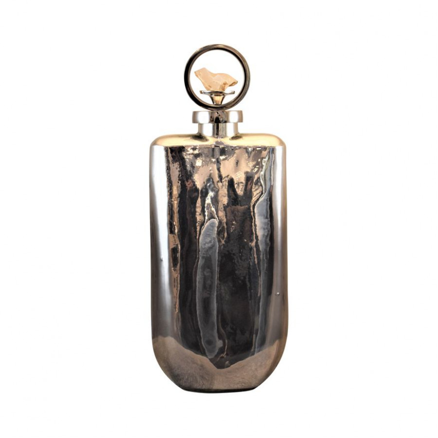 Sagebrook 16" Glass Metallic Bottle With Stone Top - Silver