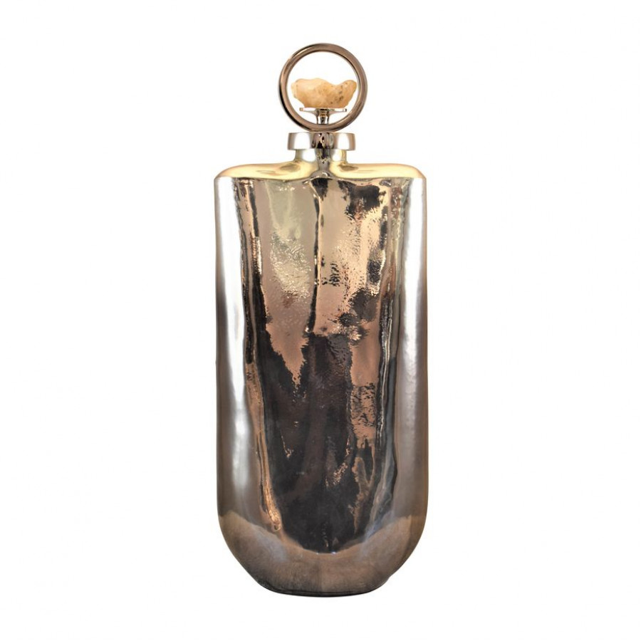 Sagebrook 19" Glass Metallic Bottle With Stone Top - Silver