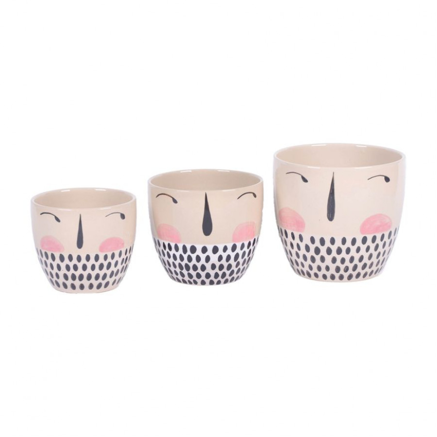 Sagebrook - 6"/7"/8" Painted Face Ceramic Planters (Set Of 3) in Multi