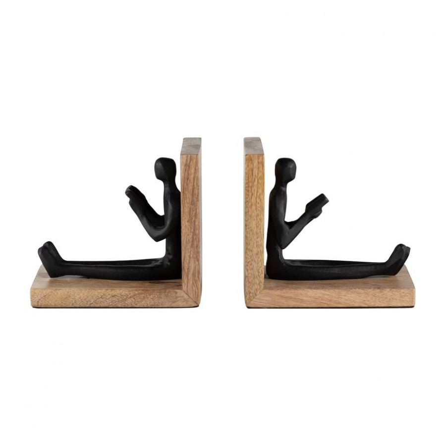 Sagebrook - 6" Wood Man Reading Bookends (Set Of 2) in Brown/Black
