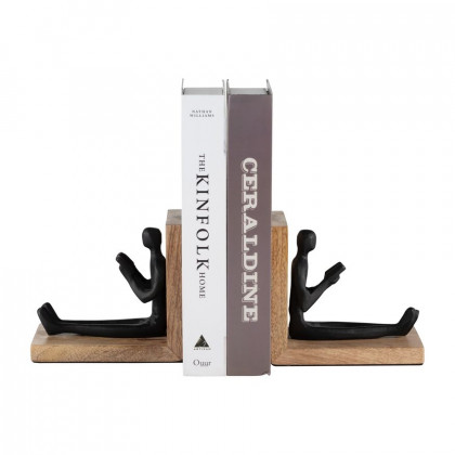 Sagebrook - 6" Wood Man Reading Bookends (Set Of 2) in Brown/Black
