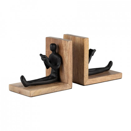 Sagebrook - 6" Wood Man Reading Bookends (Set Of 2) in Brown/Black