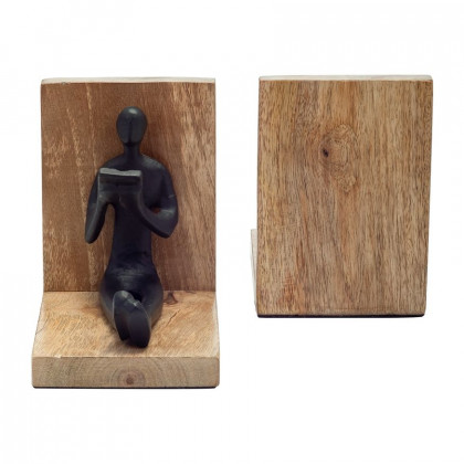 Sagebrook - 6" Wood Man Reading Bookends (Set Of 2) in Brown/Black