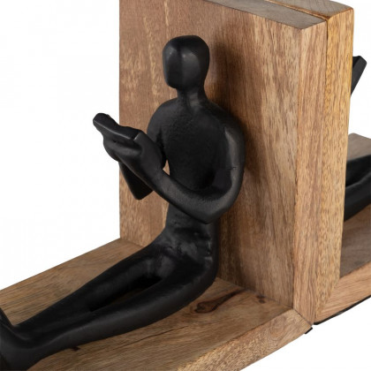 Sagebrook - 6" Wood Man Reading Bookends (Set Of 2) in Brown/Black
