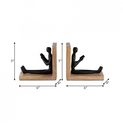 Sagebrook - 6" Wood Man Reading Bookends (Set Of 2) in Brown/Black