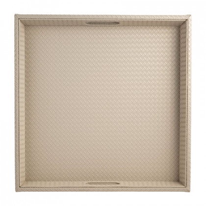 Sagebrook 16"/20"/24" Leather/Wood Diamondweave Trays (Set Of 3) - Tan