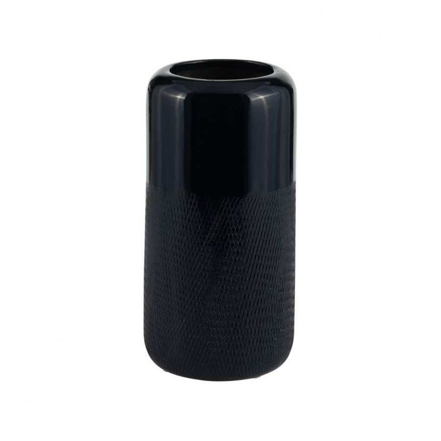 Sagebrook 10" Ceramic Grooved Vase - Navy Blue