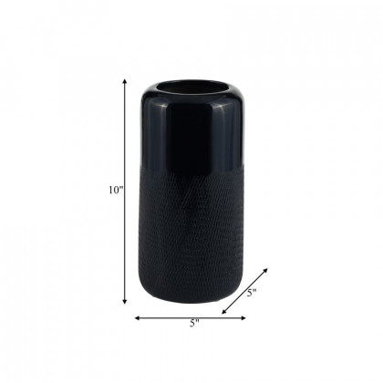 Sagebrook 10" Ceramic Grooved Vase - Navy Blue