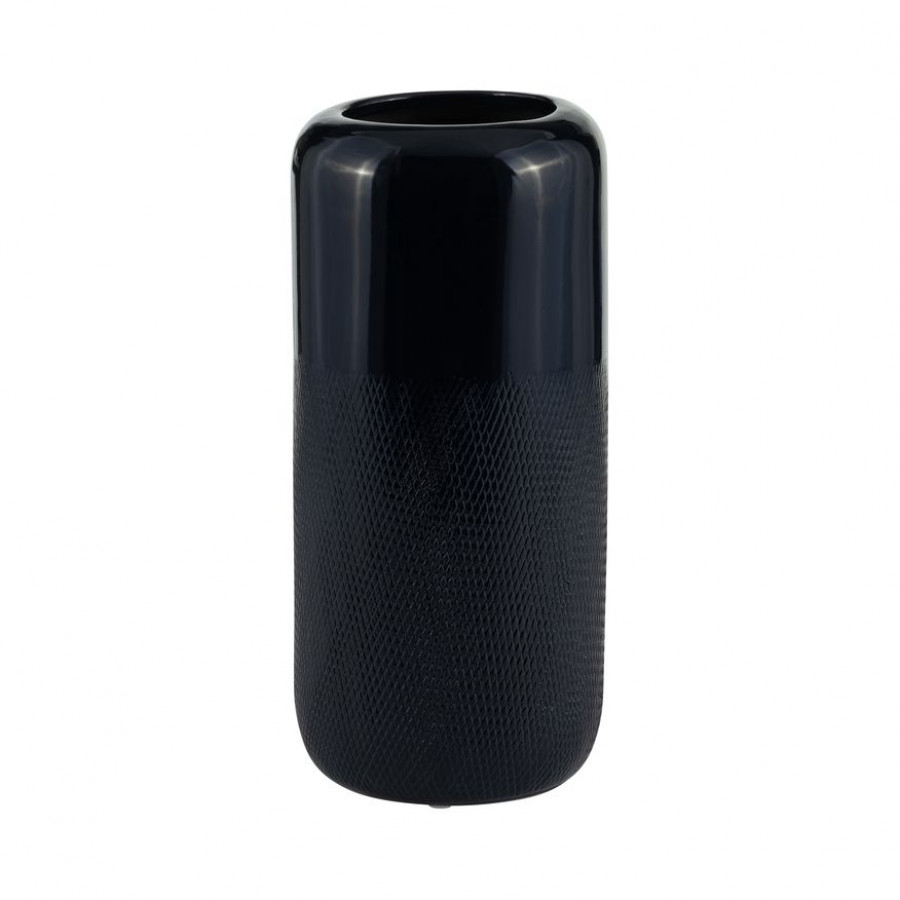 Sagebrook 12" Ceramic Grooved Vase - Navy Blue