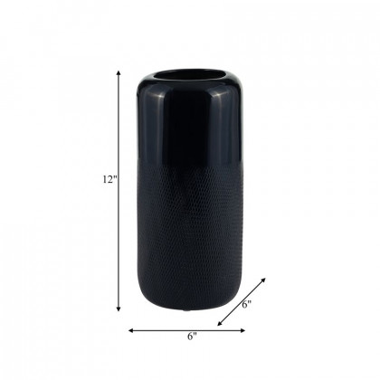 Sagebrook 12" Ceramic Grooved Vase - Navy Blue