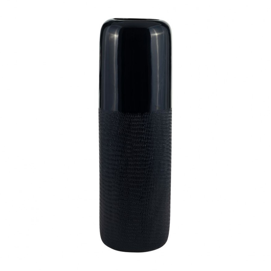 Sagebrook 18" Ceramic Grooved Vase - Navy Blue