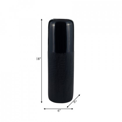 Sagebrook 18" Ceramic Grooved Vase - Navy Blue