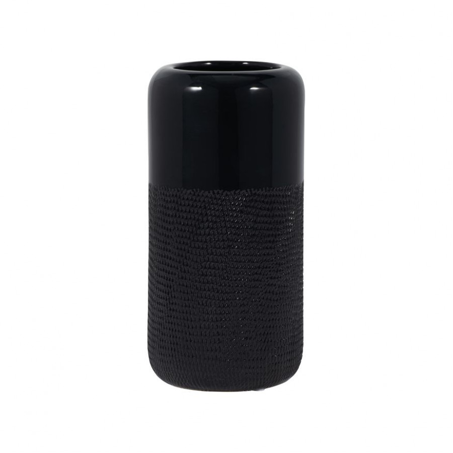 Sagebrook 10" Ceramic Grooved Vase - Black