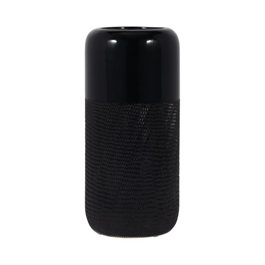 Sagebrook 12" Ceramic Grooved Vase - Black