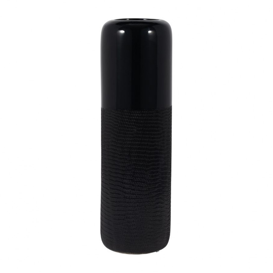 Sagebrook 18" Ceramic Grooved Vase - Black