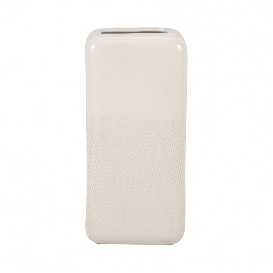 Sagebrook 12" Ceramic Squared Grooved Vase - Ivory