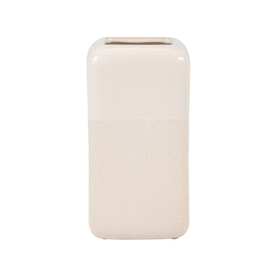 Sagebrook 10" Ceramic Squared Grooved Vase - Ivory