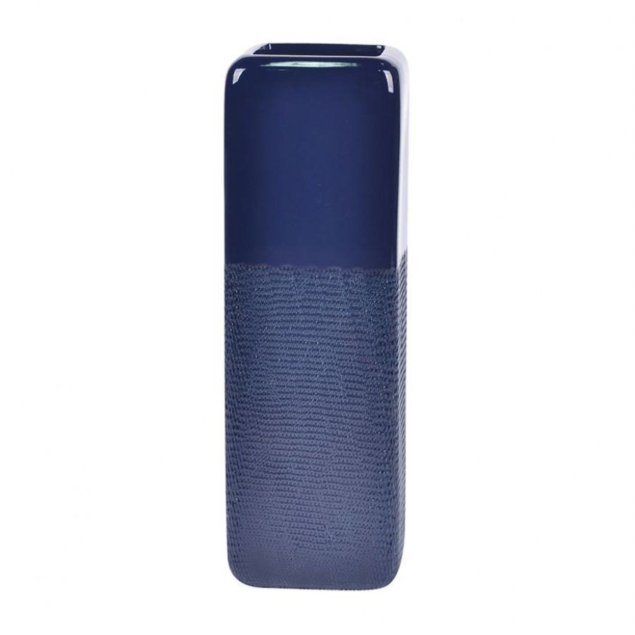 Sagebrook 18" Ceramic Squared Grooved Vase - Navy Blue