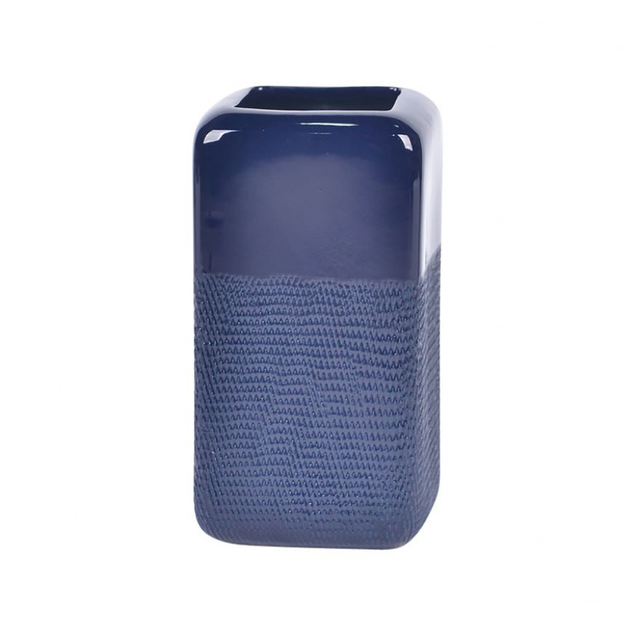 Sagebrook 10" Ceramic Squared Grooved Vase - Navy Blue
