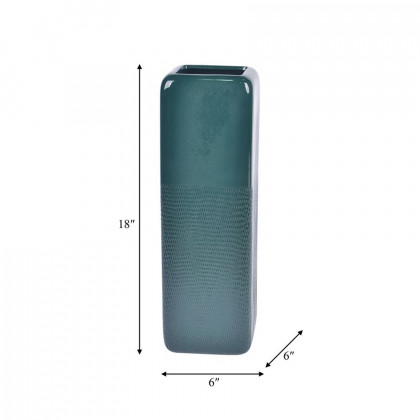 Sagebrook 18" Ceramic Squared Grooved Vase - Forest Green