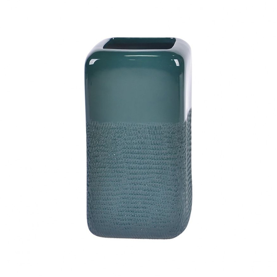 Sagebrook 10" Ceramic Squared Grooved Vase - Forest Green