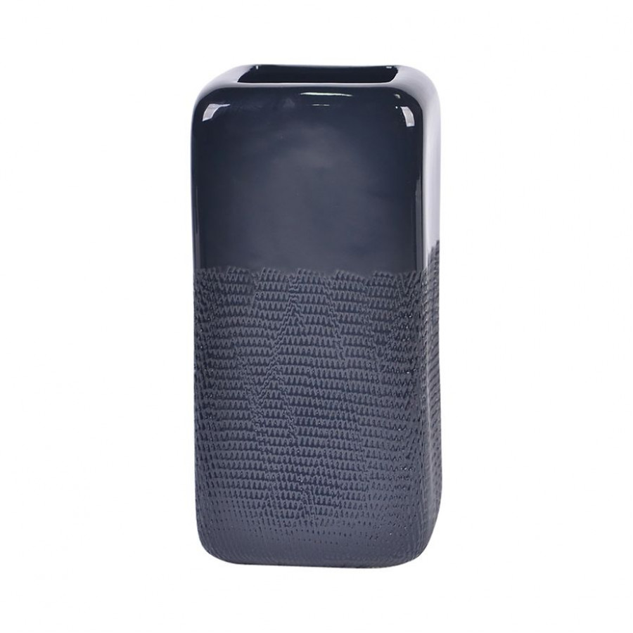 Sagebrook 12" Ceramic Squared Grooved Vase - Black