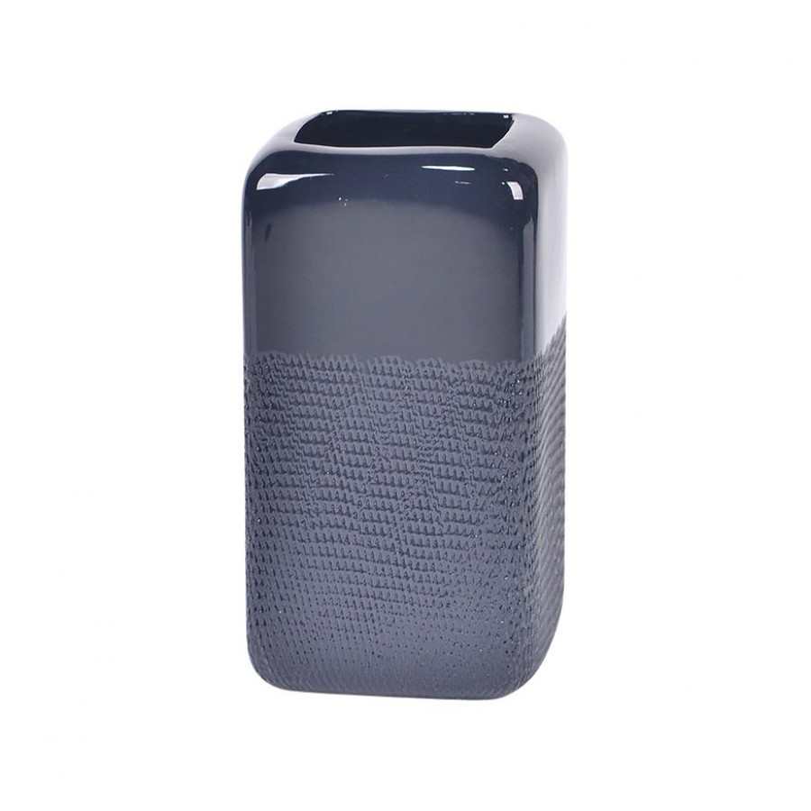 Sagebrook 10" Ceramic Squared Grooved Vase - Black