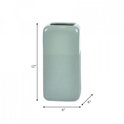 Sagebrook 12" Ceramic Squared Grooved Vase - Cucumber