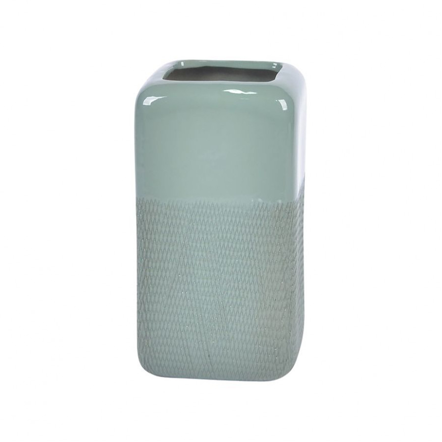 Sagebrook 10" Ceramic Squared Grooved Vase - Cucumber