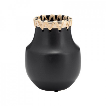 Sagebrook 7" Ceramic Vase With Weaving - Black