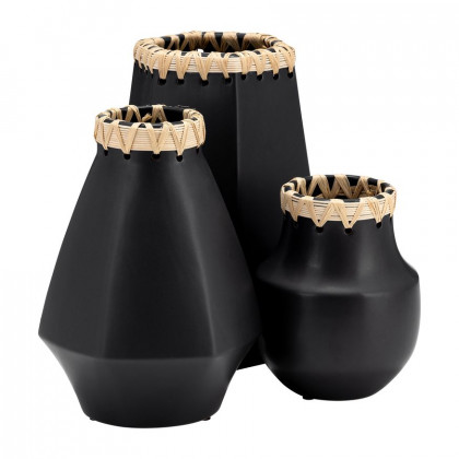 Sagebrook 7" Ceramic Vase With Weaving - Black