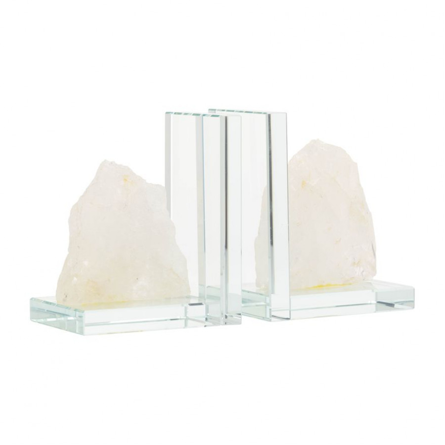 Sagebrook 5" Glass Bookends With White Stone (Set Of 2) - Clear