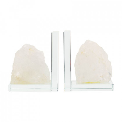 Sagebrook 5" Glass Bookends With White Stone (Set Of 2) - Clear