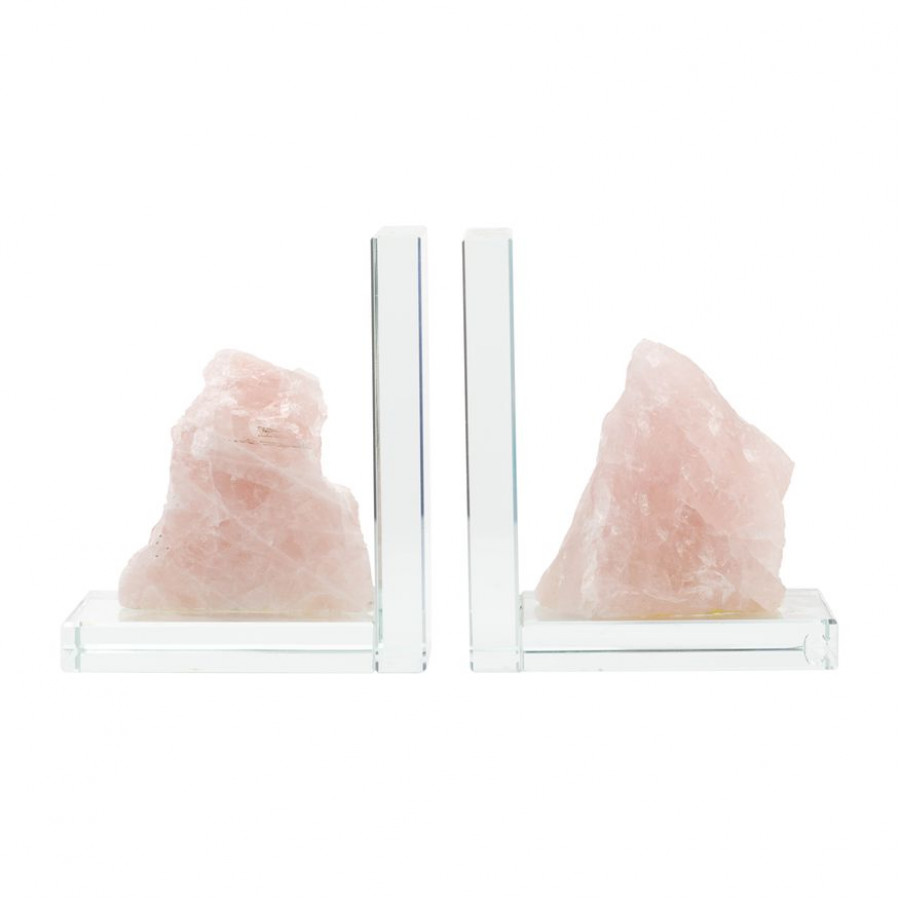 Sagebrook - 5" Glass Bookends With White Stone (Set Of 2)