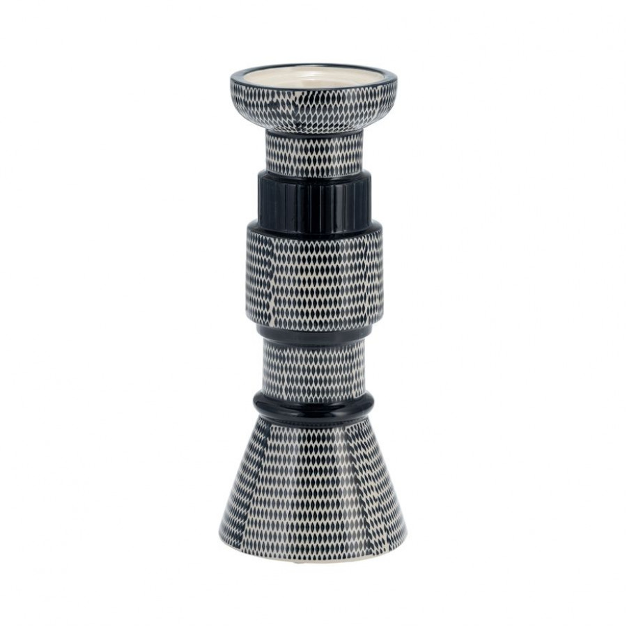 Sagebrook 12" Ceramic Dotted Pillar Candle Holder - Navy Blue/Cotton