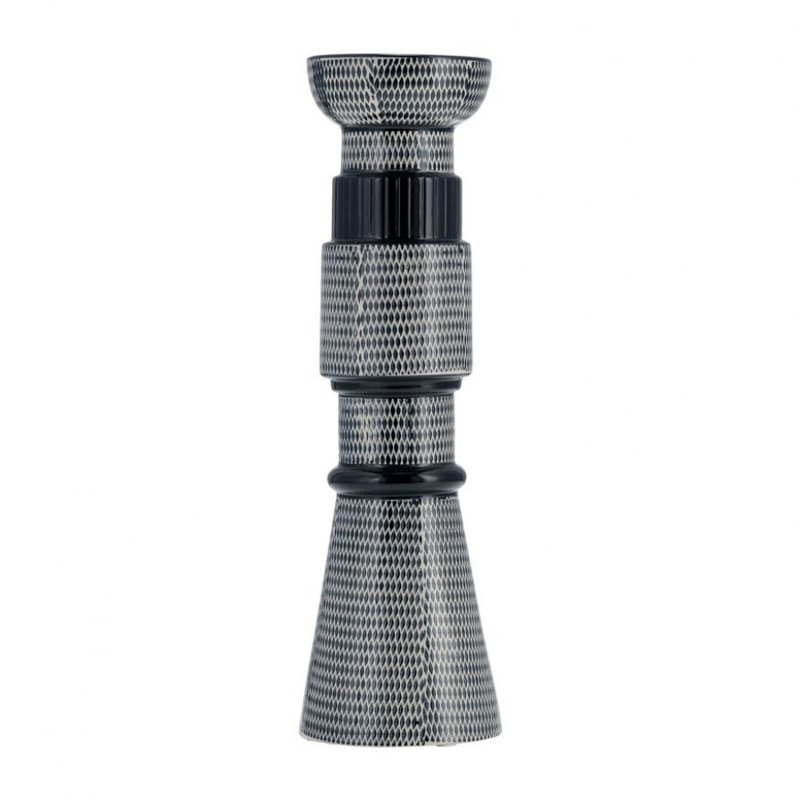 Sagebrook 15" Ceramic Dotted Pillar Candle Holder - Navy Blue/Cotton