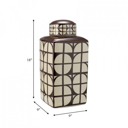 Sagebrook 18" Ceramic Square Jar With Lid - Java/Cotton