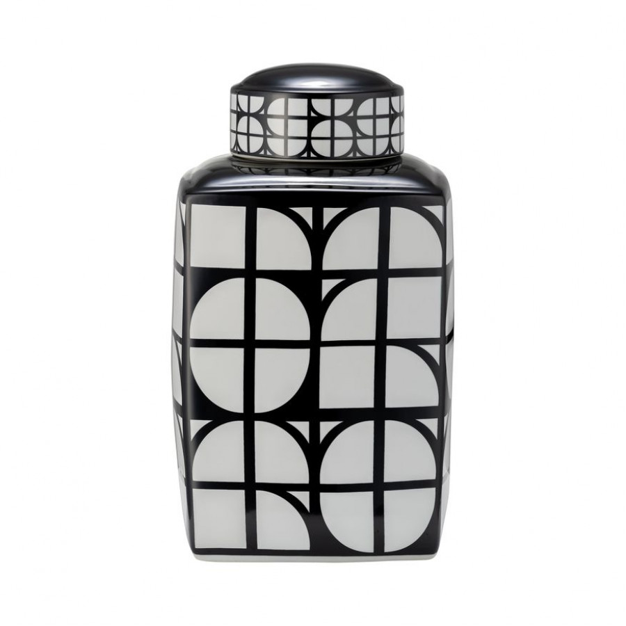 Sagebrook 16" Ceramic Square Jar With Lid - Black/White