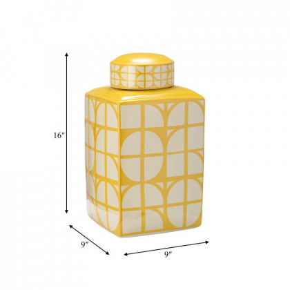 Sagebrook 16" Ceramic Square Jar With Lid - Yellow/Cotton