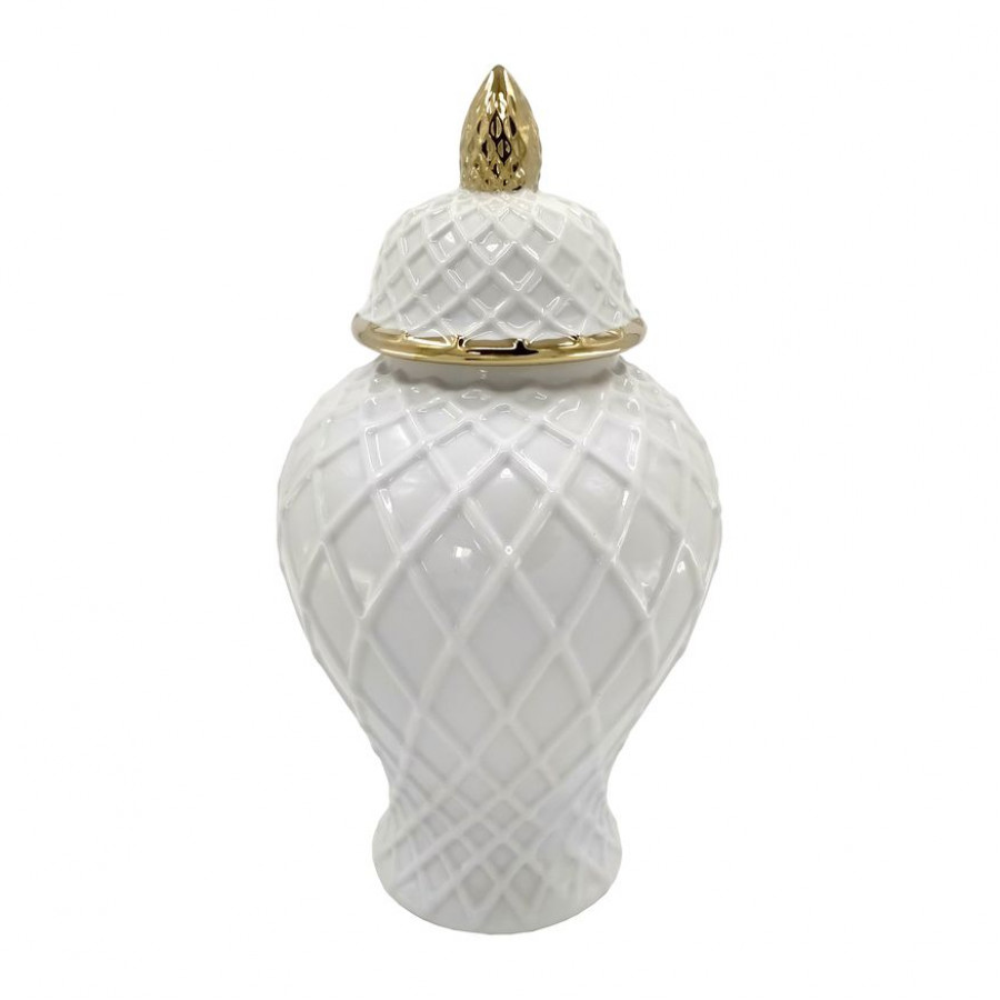 Sagebrook 14" Ceramic Rope Temple Jar - White/Gold