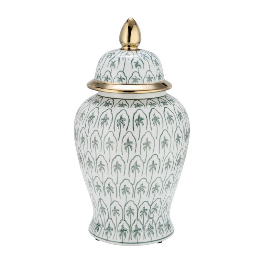 Sagebrook 18" Ceramic Temple Jar - Green/Gold